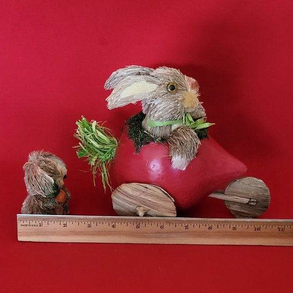 Sisal Rabbit Easter Bunny Riding Turnip Small Bubby Holding Carrot Spring Home D - Picture 11 of 11